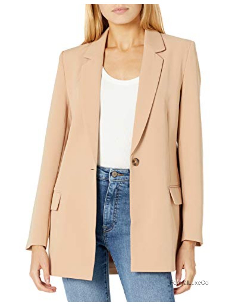 Long Blazer Women's Suiting Notch Collar Long Sleeve Stretch Polyester Blend